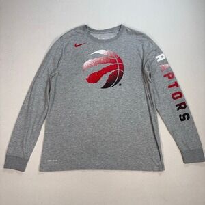 Nike Toronto Raptors T-Shirt Men's L Gray Dri-Fit Spellout Swoosh‎ NBA AQ6834